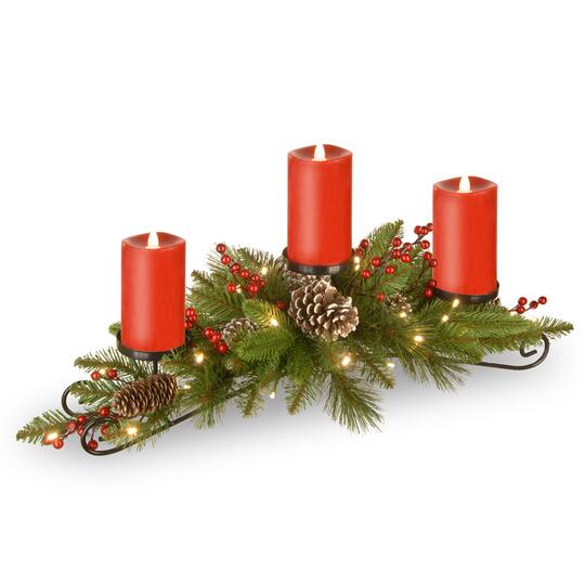 Feel Real® Bristle Berry Triple Candle Centerpiece with LED Lights